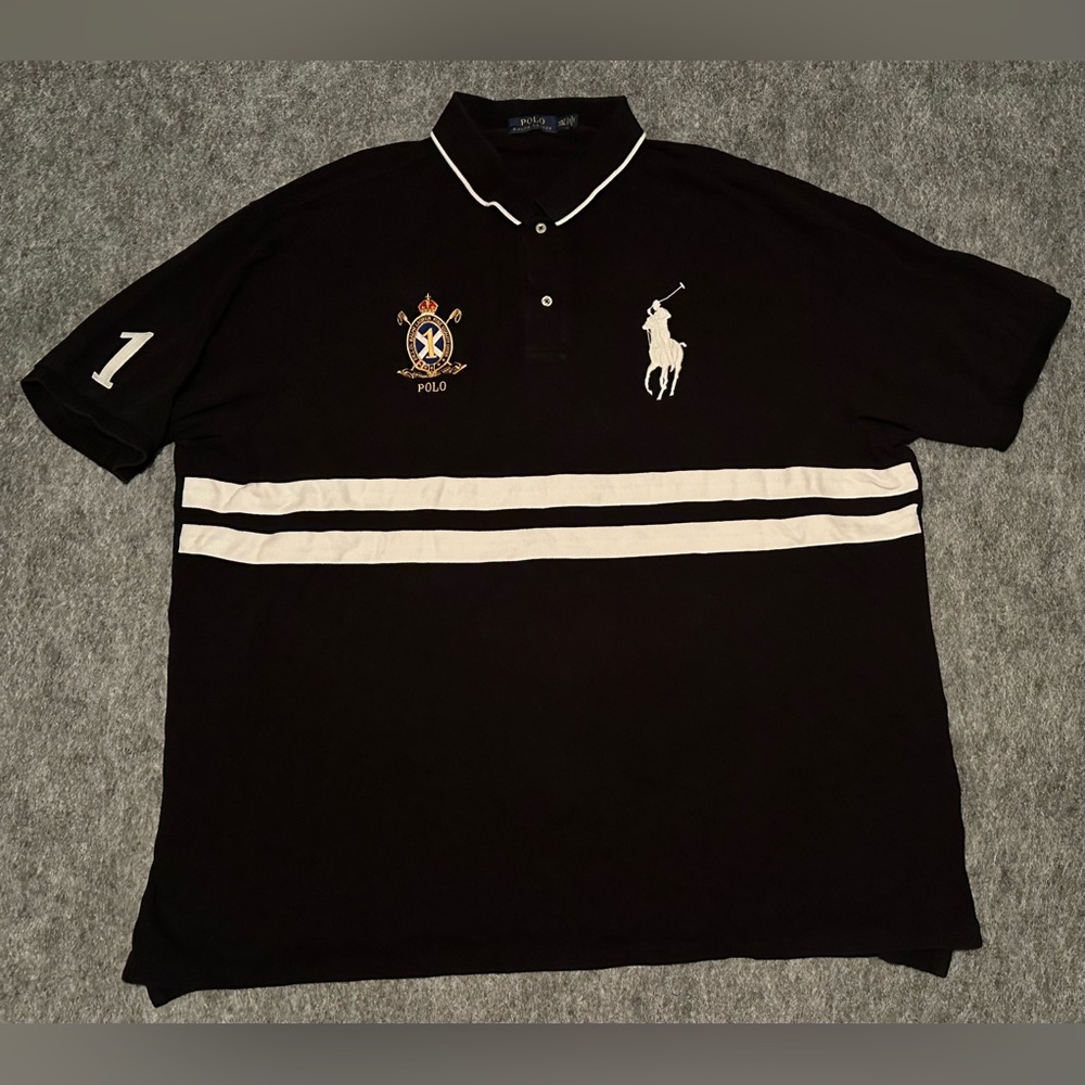 Vintage Men’s Polo Ralph Lauren Black/White Big Pony Crest Logo Shirt- 4XLT
